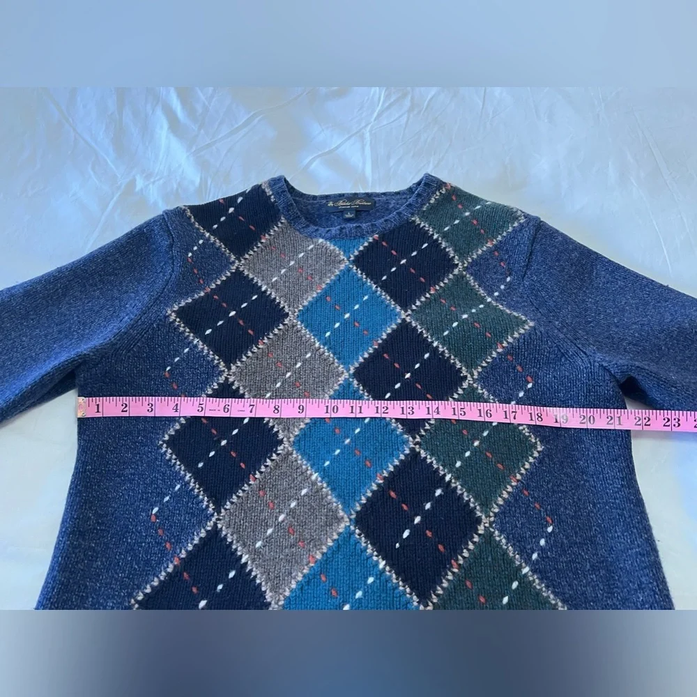 Brooks Brothers | Mens Large | Multicolor Argyle Merino Wool Cable Knit SWEATER - Picture 4 of 10